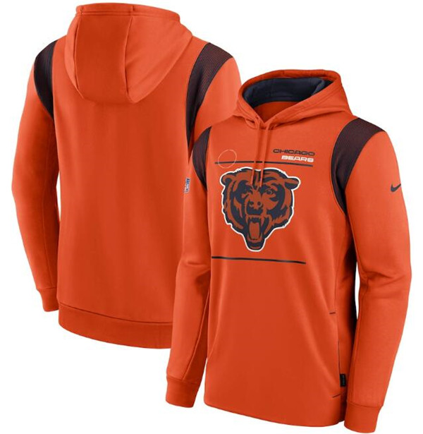 Men's Orange Chicago Bears 2021 Sideline Logo Performance Pullover Hoodie